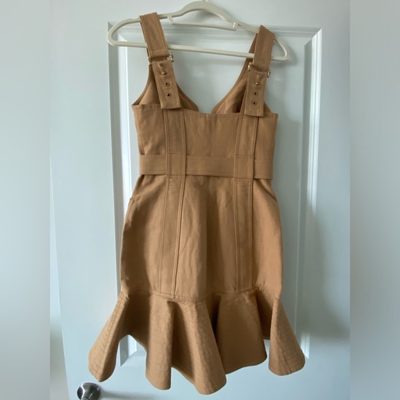 ACLER Vermont Flounce Hemdress Tan Bodycon with Gold Hardware, only worn 1 x - Picture 7 of 15
